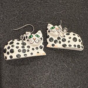 Blk & White polka Dot Hand Painted Wood Earrings Piercef New Lightweight